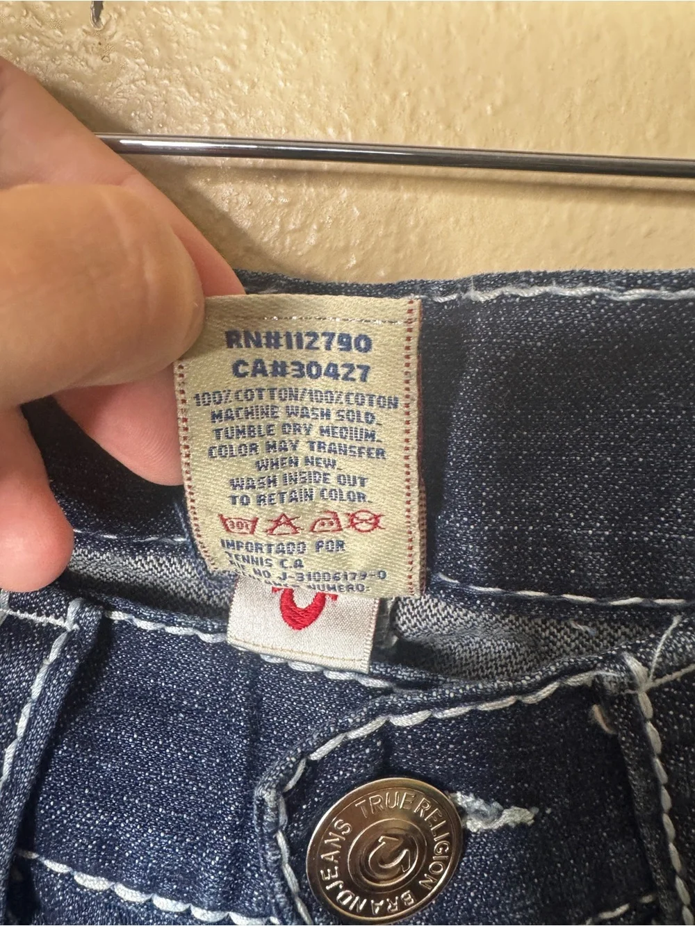 True Religion Womens Size 32X34 Billy Super T Bootcut Jeans Rhinestone Dark Wash